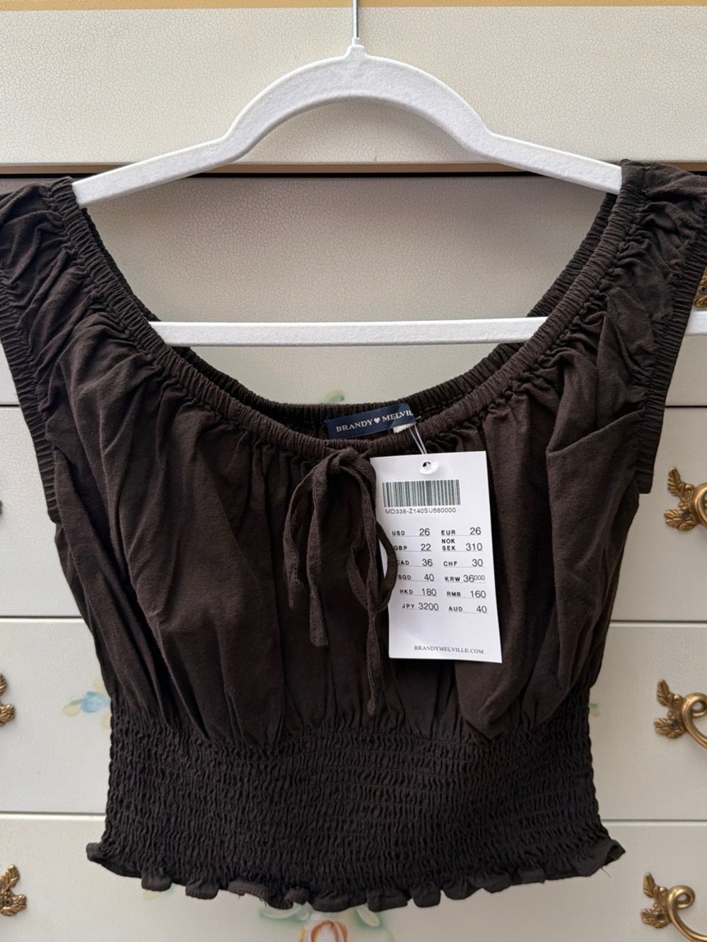 Brandy Melville Brown Smocked Crop Top